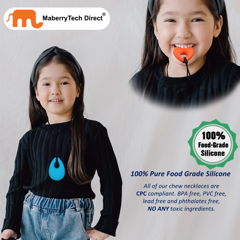 MaberryTech Direct Chew Necklace for Sensory Kids and Adults, 4 Pcs Food-Grade Silicone Chew Toys for Boys Girls with ADHD/Autism/SPD/Anxiety, Durable Chewy Necklace Sensory Reduce Chewing Fidgeting - BPA Free - Image 3